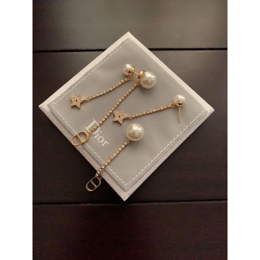 Bông Tai CD Khảm tua rua kim cương khuyên tai ngọc trai