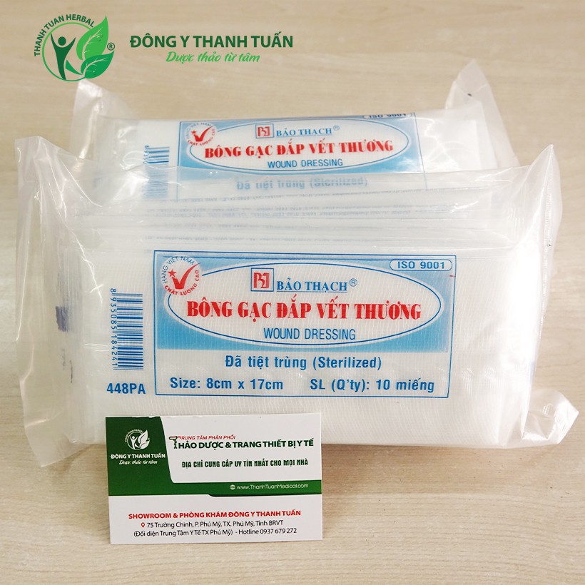 Bông Gạc Đắp Vết Thương Bảo Thạch Tiệt Trùng Từng Miếng - 10 Miếng/Gói