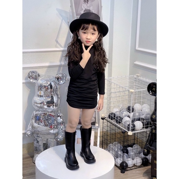 Đầm body dây rút tay dài bé gái