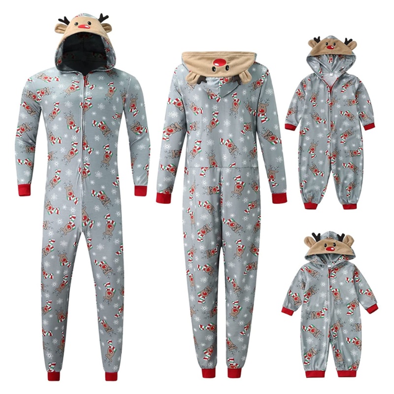 Xiangbao Bộ Đồ Ngủ Áo Liền Quần Có Nón Và Khóa Kéo Hình Tuần Lộc Giáng Sinh Dễ