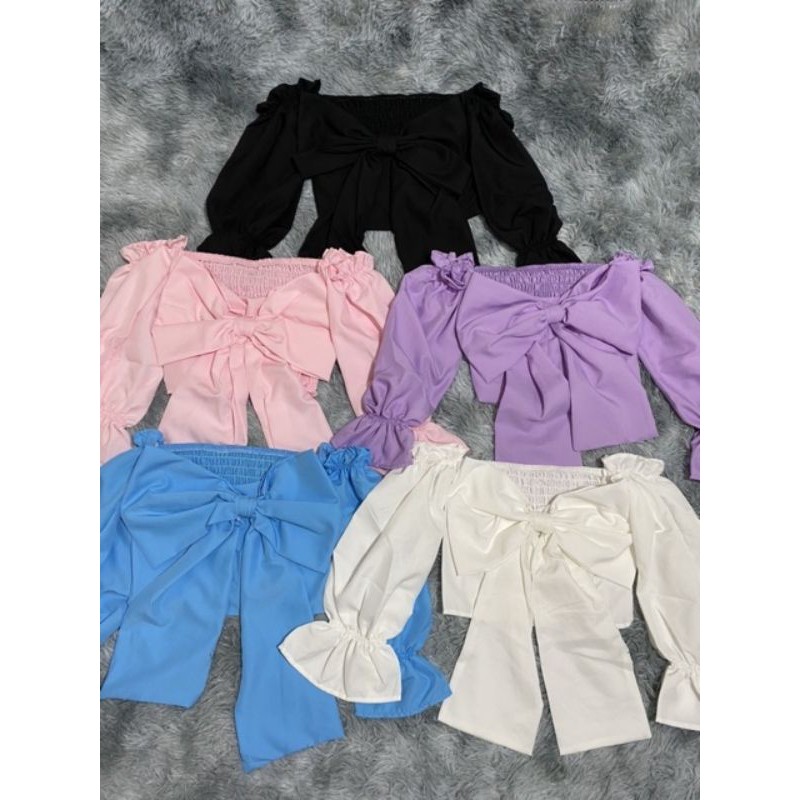 Áo nơ to trễ vai tay dài xinh xắn_UN | BigBuy360 - bigbuy360.vn