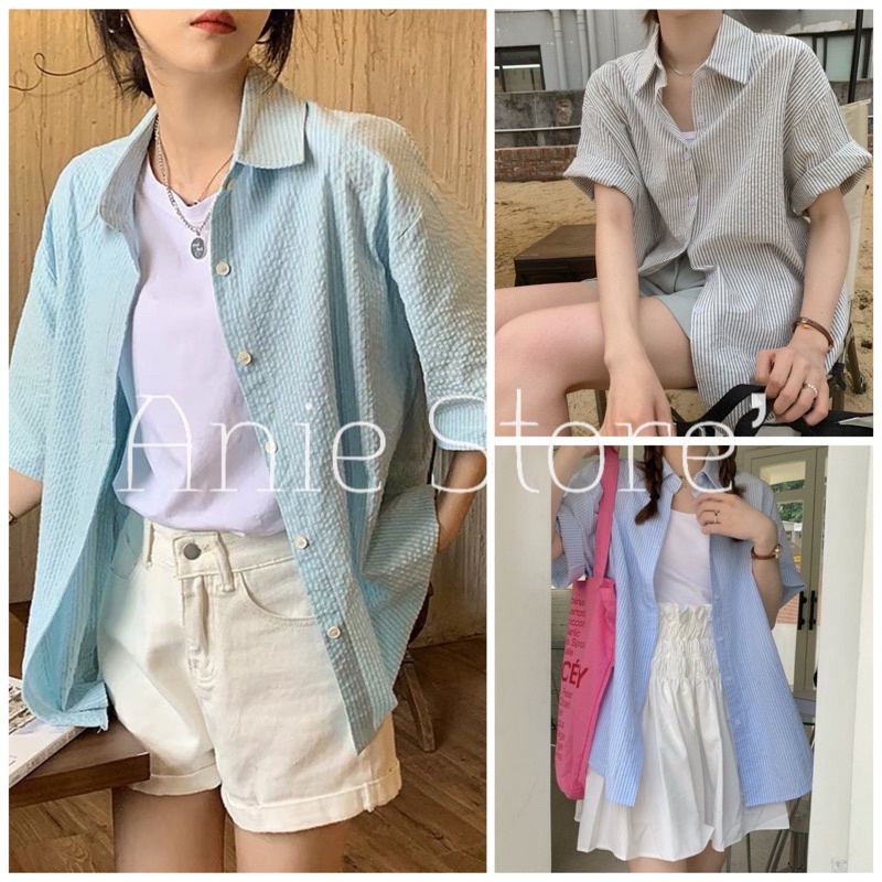 Áo Sơ Mi Kẻ Xốp Dáng Thụng ? So Mi Nữ Cộc Tay Nhiều Màu ?