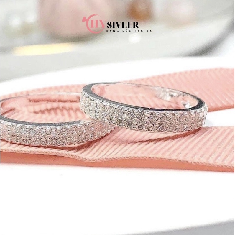 Nhẫn bạc ta đính đá 2 hàng đá dày dặn nhẫn nữ bạc thật CHY Silver