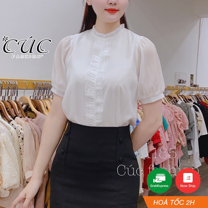 Áo sơ mi nữ cao cấp công sở Cúc Fashion A185 áo somi tơ nẹp bèo