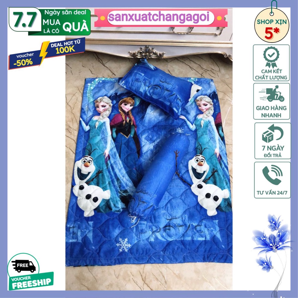 Sale lỗ bộ chăn gối cho bé 3 món-Mã công chúa elsa