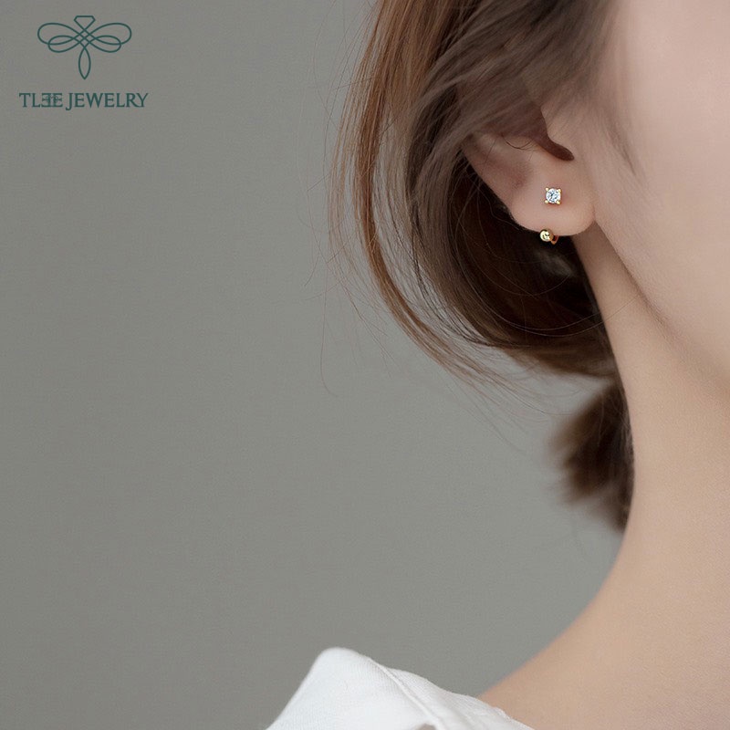 Khuyên tai bạc nữ TLEE mẫu nụ đá cong chốt bi vặn cá tính TleeJewelry B0252
