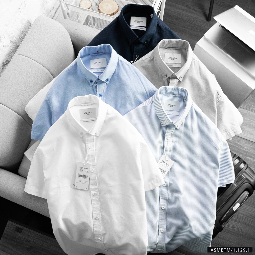 Áo sơ mi nam ngắn tay trơn Bentino form slimfit, vải cotton đẹp hạn chế nhăn, 5 màu thanh lịch, hiện đại