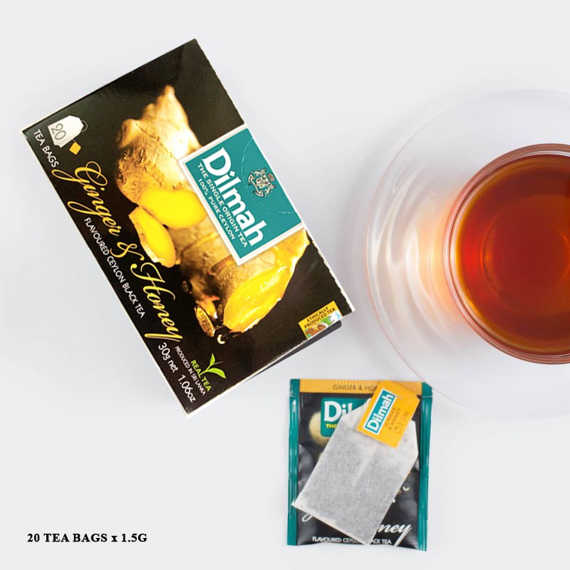 Trà dilmah túi lọc hộp 30g 20 gói vị Đào/Dâu/Bạc hà/Chanh/Táo/Mâm xôi/Bá tước/Gừng mật ong làm từ trà xanh giải độc gan