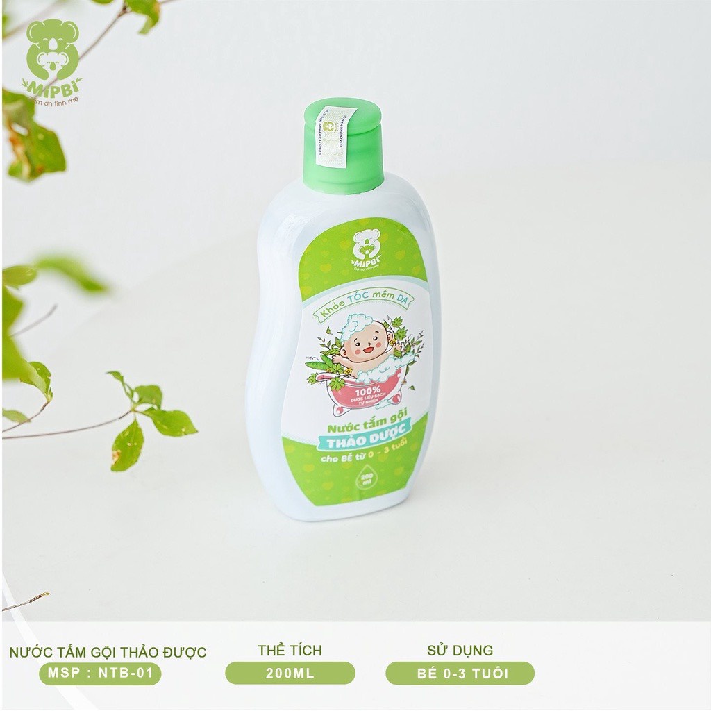 Nước tắm gội thảo dược Mipbi 200ml KHỎE TÓC MỀM DA cho trẻ từ 0-3 tuổi