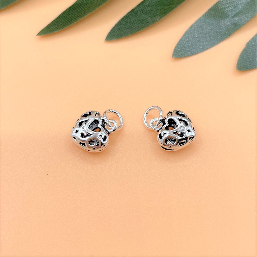 Charm móc treo hình trái tim bạc thái có hoa văn - Charm Bạc 925 - Mã CA925