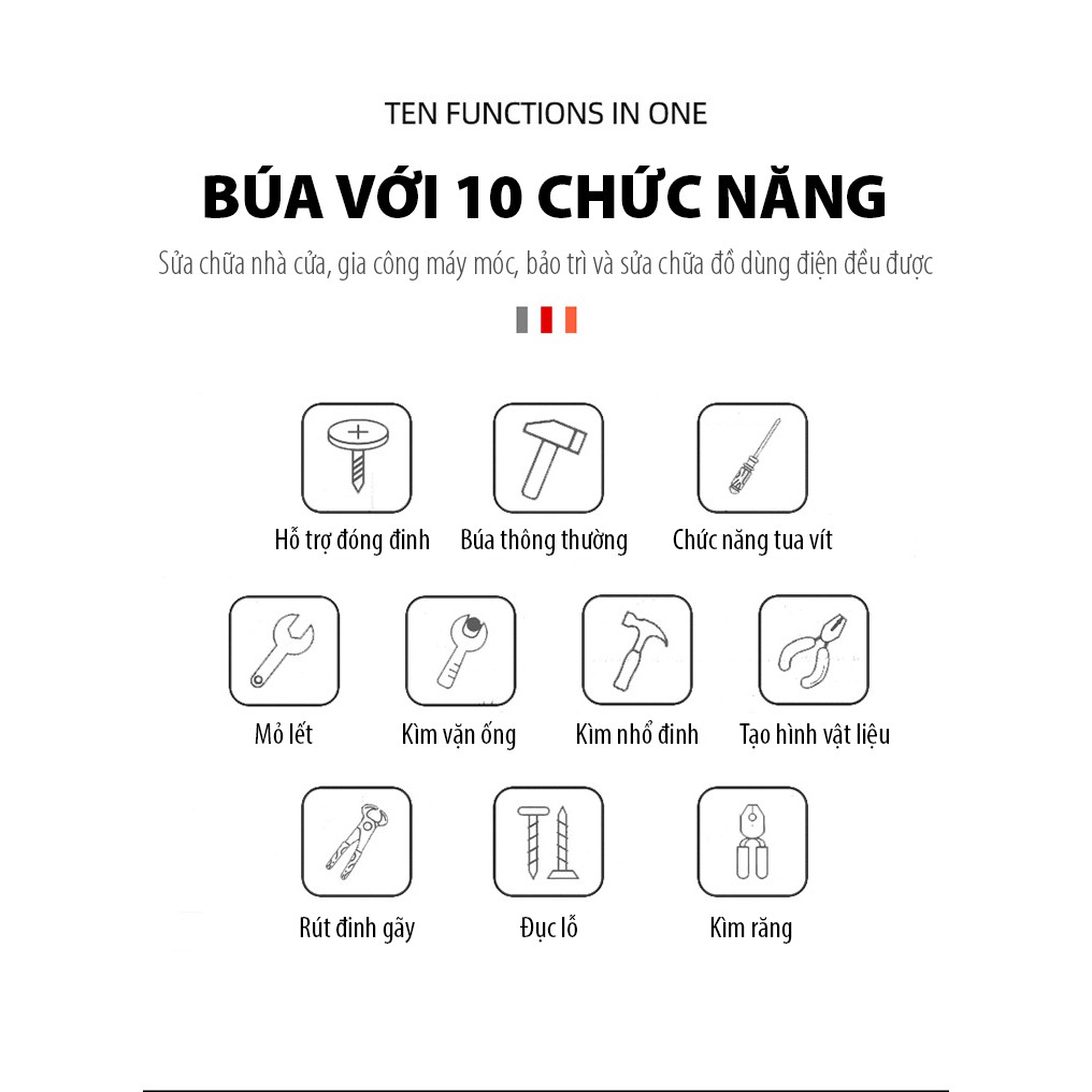 Búa trợ lực đóng đinh đa năng 10in1 - Home and Garden