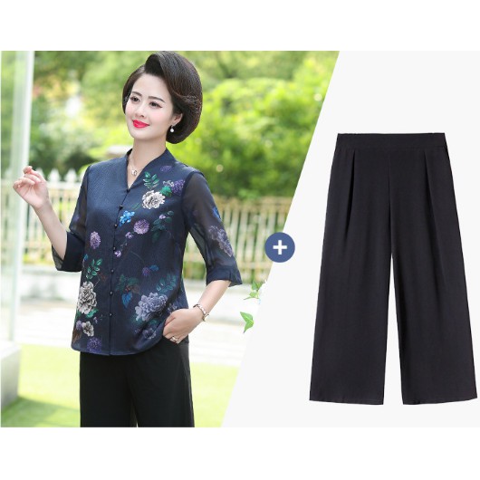 Bộ quần áo cho mẹ trung niên chất lụa đẹp