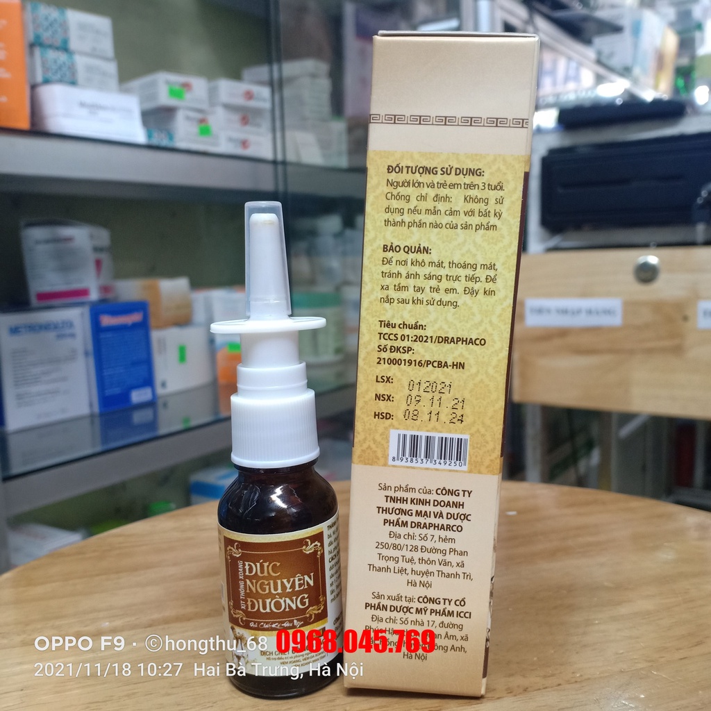 Xịt thông xoang ĐỨC NGUYÊN ĐƯỜNG chai 15ml - Phòng ngừa viêm xoang, viêm đa xoang