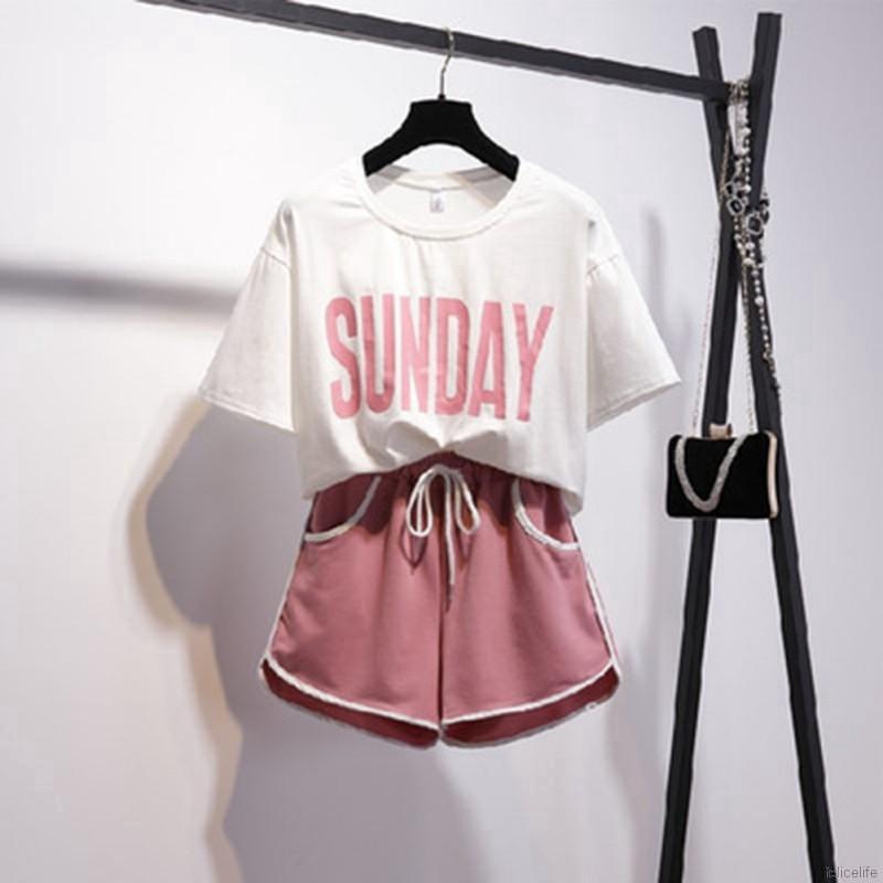 Áo thun cổ tròn + quần short thể thao năng động cho nữ