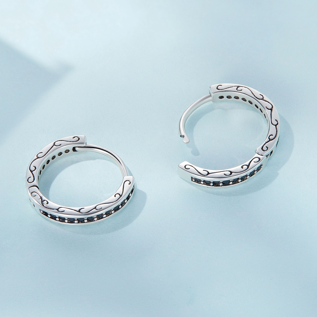 BAMOER Bông Tai Xi bạc 925 ĐíNh Đá Zircon Đen ThờI Trang