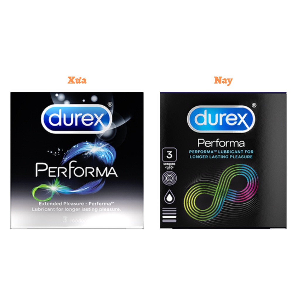 Durex Performa 3 bao/ hộp. Bao cao su Durex chống xuất tinh sớm, kéo dài thời gian quan hệ.