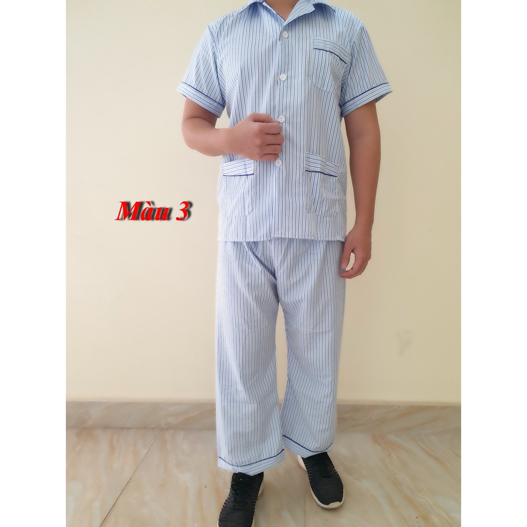 [Siêu đẹp] Bộ Pijama Bộ kẻ ông già cộc