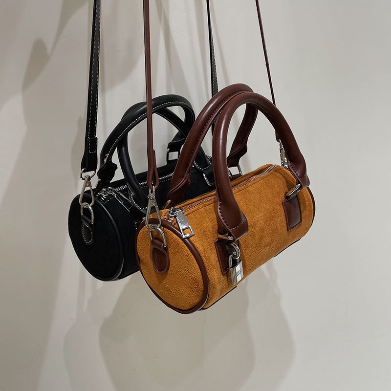 Túi Đeo Chéo Hình Trụ Chất Liệu Da Màu Trơn Thời Trang Cho Nữ Màu Sắc