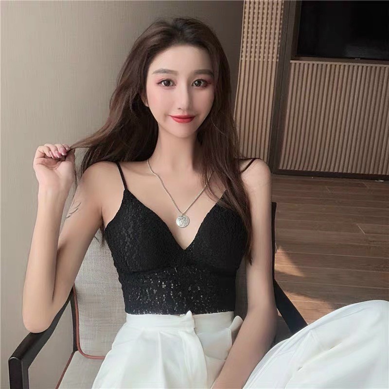 Áo bra hai dây Maika ren hoa có đệm mút lưng chun co dãn siêu sang chảnh