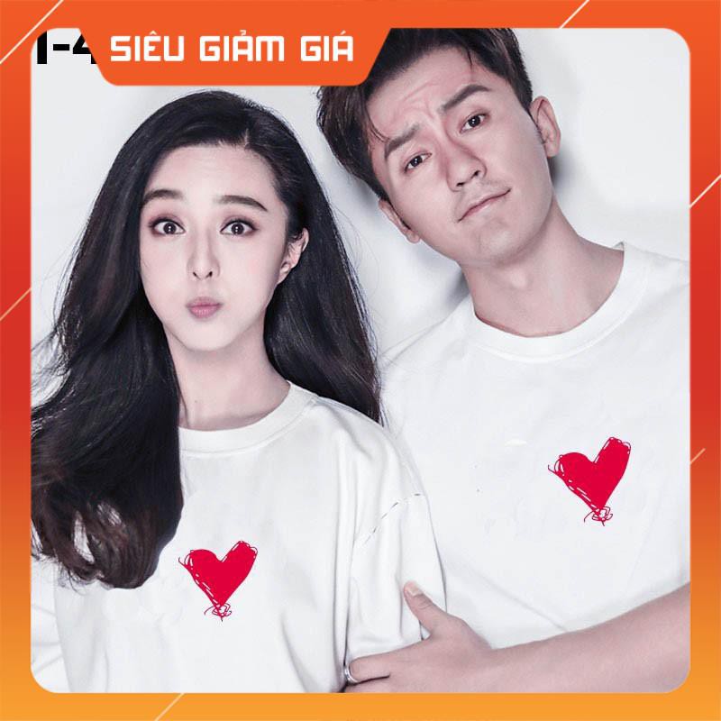 ÁO ĐÔI - Áo Thun Đôi Tình Nhân In Trái Tim I4023 - LoviCouple - Có FeedBack