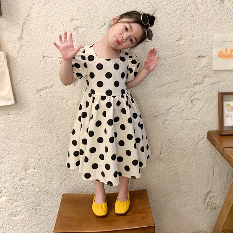 Đầm Công Chúa Chấm Bi Cho Bé Gái 3-9 Tuổi