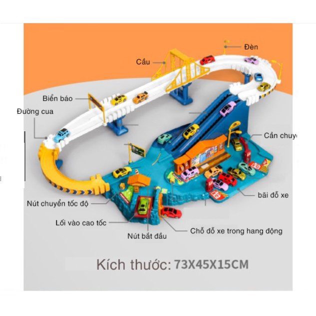 Đường Đua Khủng long siêu tốc kết hợp Garage Đỗ Xe Ô Tô 5 tầng