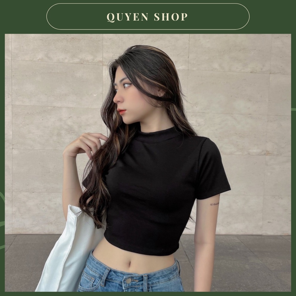 Áo Thun Nữ Cổ Cao From Croptop_Video+Ảnh Thật.