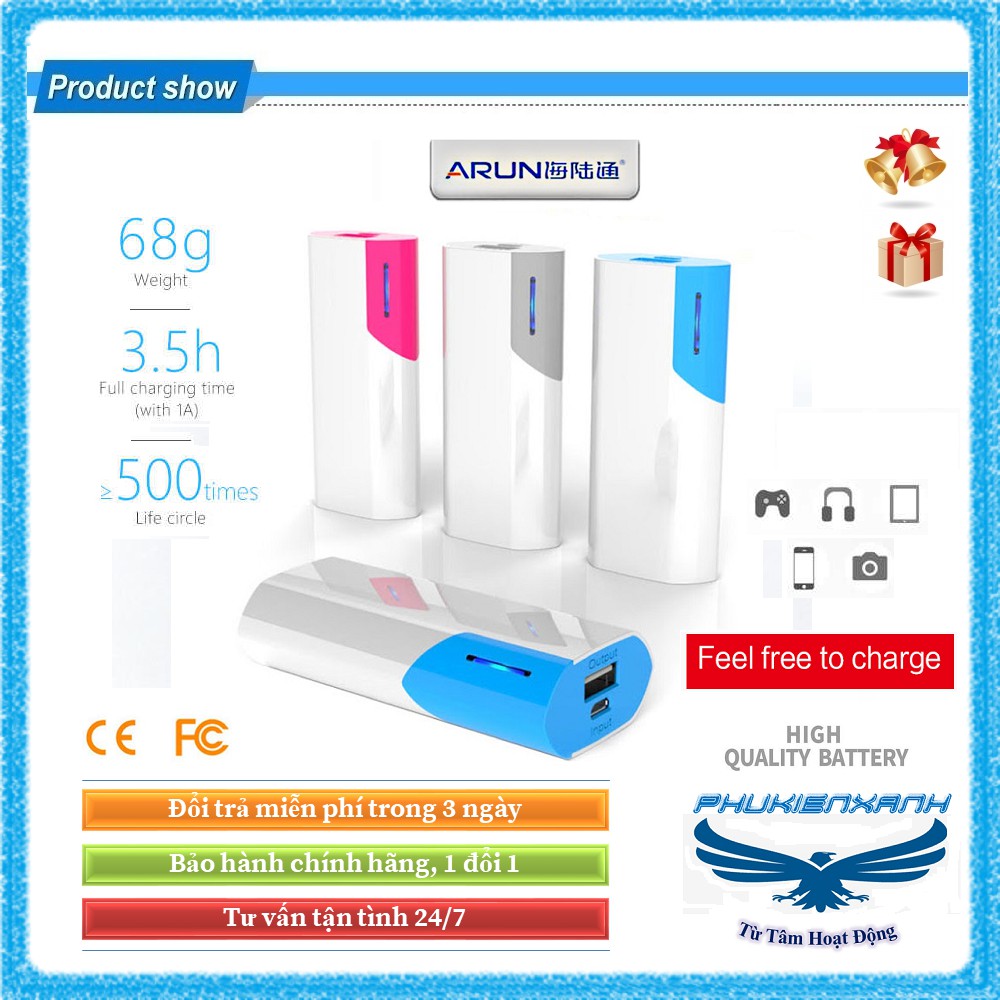 Sạc Dự Phòng Arun 5600mAh I Chính Hãng I Bảo Hành 12 Tháng I Đổi Trả Miễn Phí Trong 3 Ngày Đầu