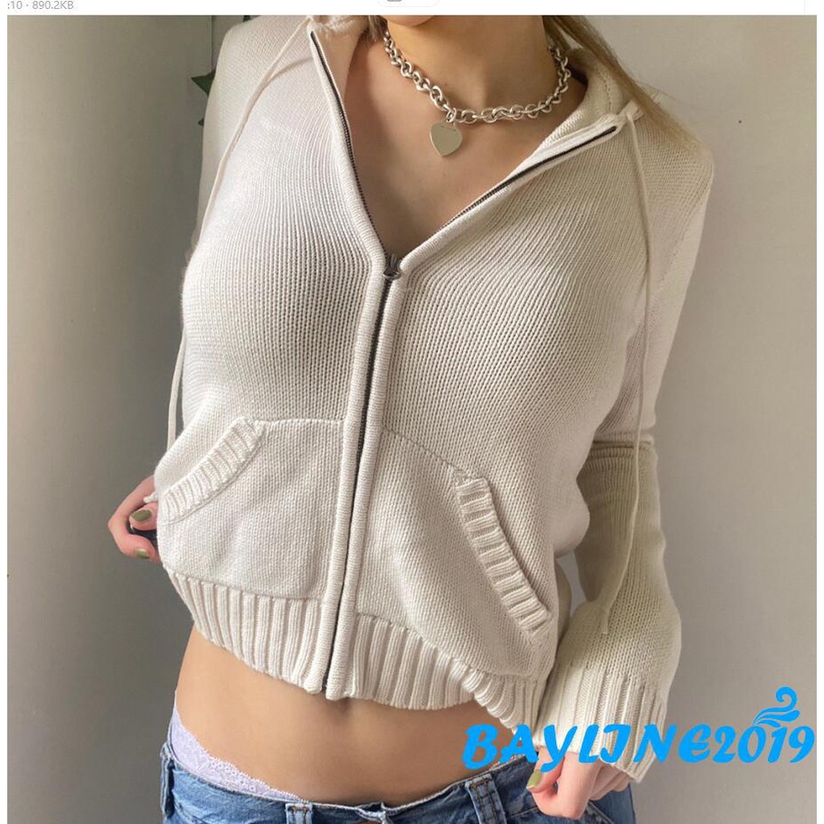 Áo Hoodie Dệt Kim Dài Tay Màu Sắc Thời Trang Cho Nữ