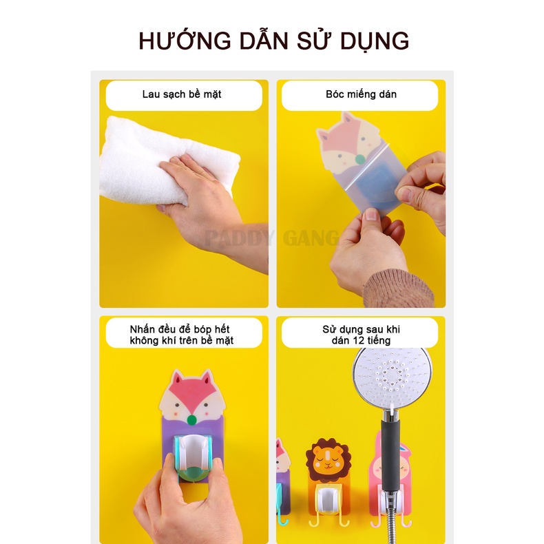 Móc Treo Vòi Hoa Sen Bông Tắm Cho Bé, Móc Dán Tường Đế Kẹp Vòi Sen Gắn Dính Tường Nhà Tắm Vòi Xịt Toilet Hình Con Thú