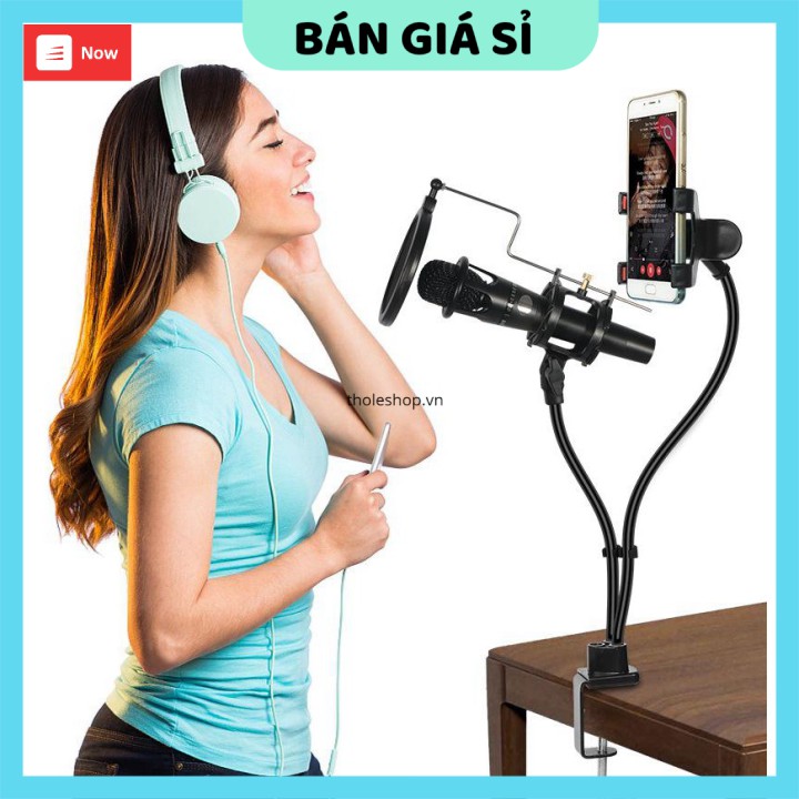 Giá Đỡ Điện Thoại, Micro Livestream GIGAHOME Kẹp Bàn, Có Màng Lọc Âm Thanh 5245