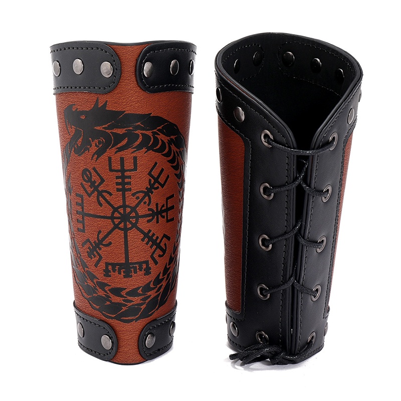 Vòng Đeo Tay Da Bản Rộng Biểu Tượng Đầu Rồng Phong Cách Viking Punk Dành Cho Nam