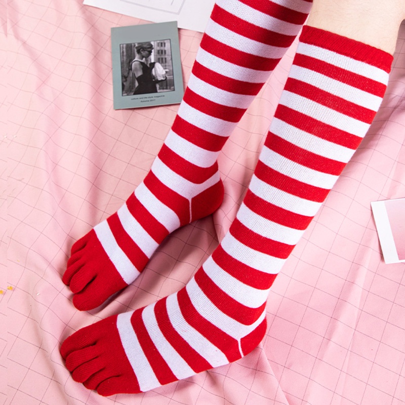 Youyo Vớ Cotton Co Giãn Thoáng Khí 5 Ngón Bắp Chân Họa Tiết Sọc Cầu Vồng Đầy Màu Sắc Dành Cho Bạn Nữ