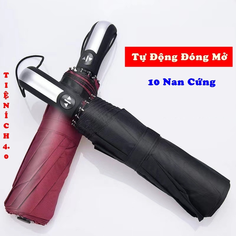 Ô Tự Động Gấp Gọn Đóng Mở 2 Chiều, Dù 10 Nan Che Mưa, Che Nắng Chống Tia UV