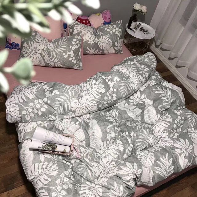 Bộ HOA CỎ NHIỆT ĐỚI hồng ĐŨI set 4 món chăn ga gối họa tiết Hàn Quốc cute