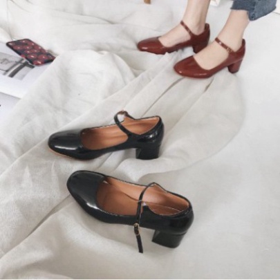 G016 Giày búp bê Marry Jane 5 cm da bóng full box