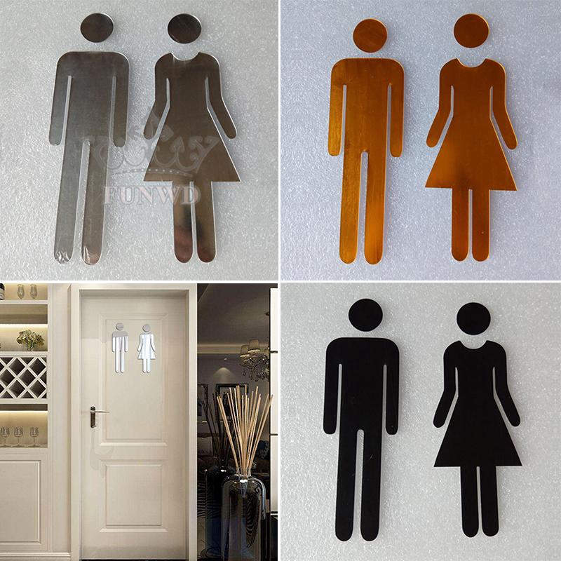 Set 2 miếng dán cửa ra vào đánh dấu nhà vệ sinh nam / nữ bằng chất liệu acrylic tiện dụng