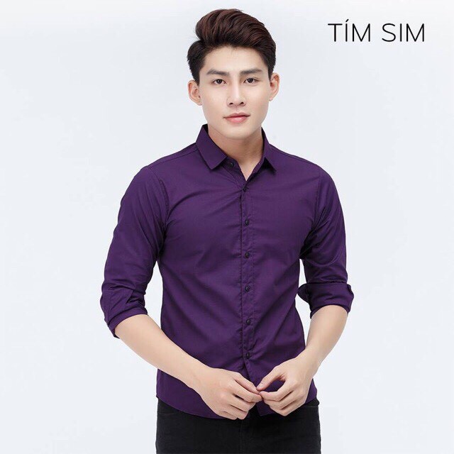 Sơ mi nam dài tay màu tím sim trơn lụa thái thoáng mát không nhăn sành điệu