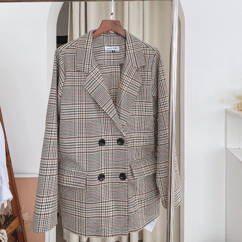 blazer kẻ nâu 1 lớp | BigBuy360 - bigbuy360.vn