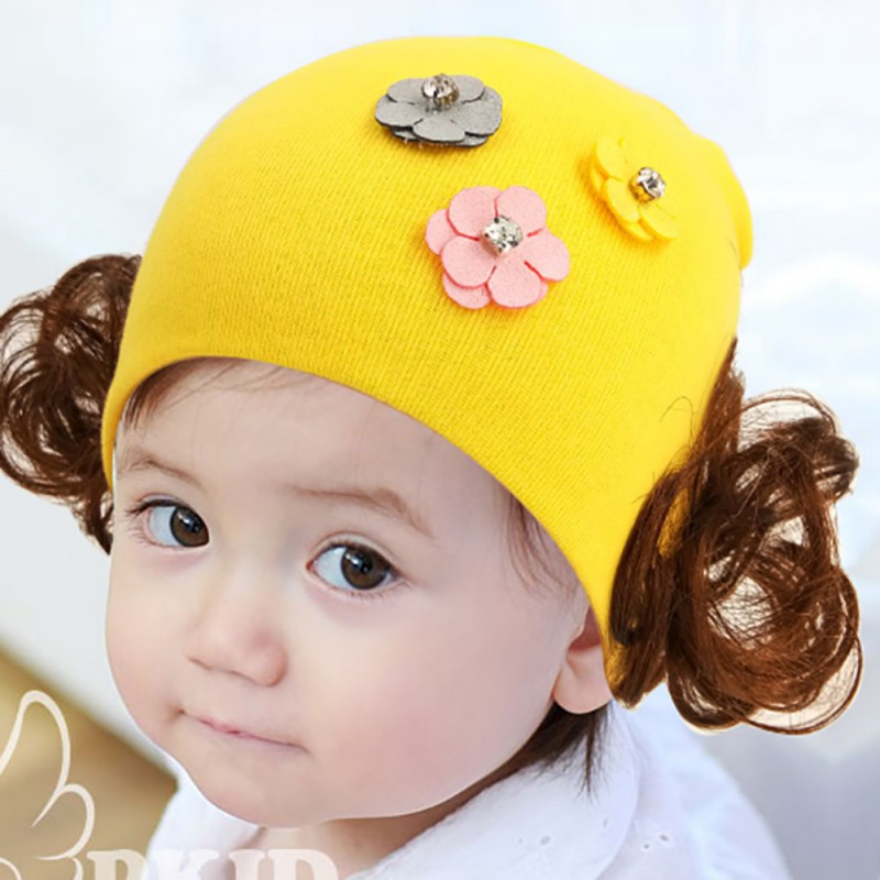 Nón len gắn tóc giả xinh xắn độc đáo cho bé gái