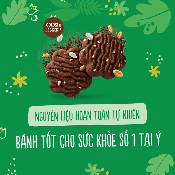 Bánh quy cacao cốm gạo Misura Ý gói 120g ăn chay được, dùng bột cacao và cốm gạo giòn, giàu chất xơ