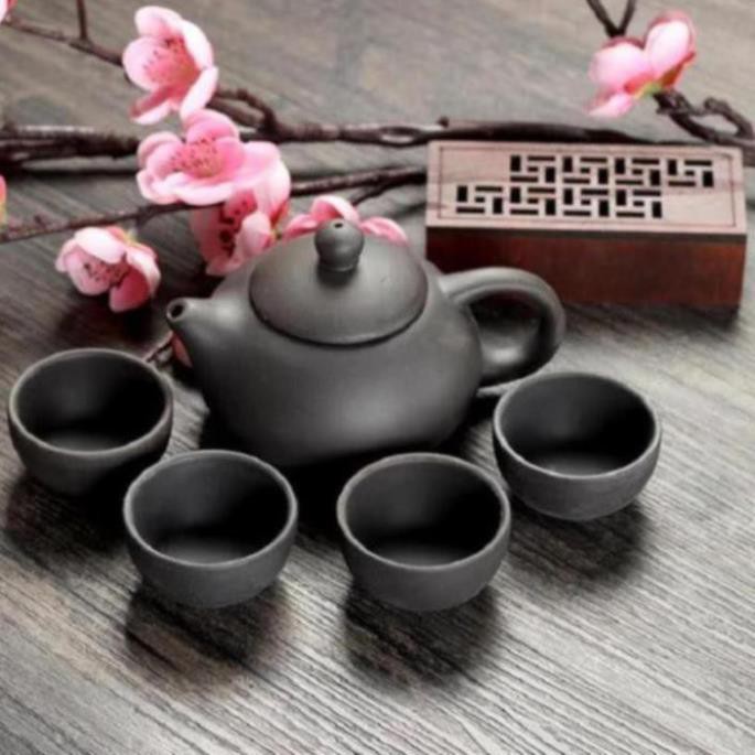 Bộ bình trà 4 tách Nhật Bản trơn (màu đen - đỏ)
