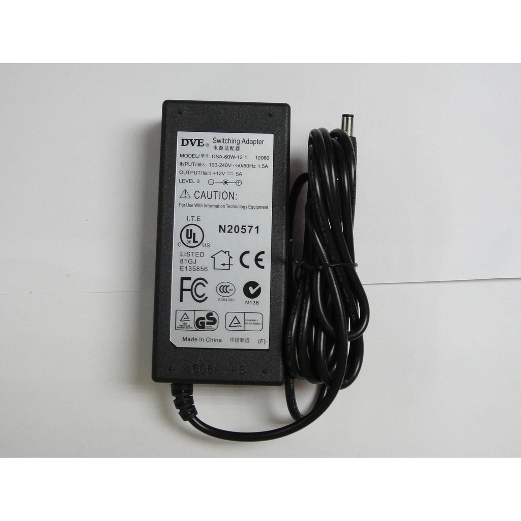 Adapter 12V-5A cho màn hình, đầu ghi Camera kèm dây nguồn