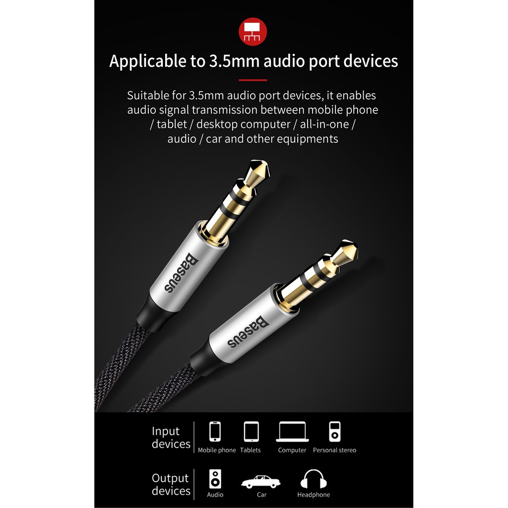 Dây Cáp Âm Thanh Baseus 3.5mm AUX 1M 1.5M