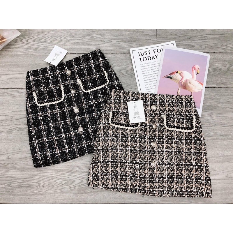 Chân váy dạ kẻ khuy Ngọc 2 nắp túi | BigBuy360 - bigbuy360.vn