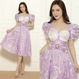 Đầm gấm xoè tay phồng cao cấp tặng hoa tai thời trang xinh xắn tặng kèm hoa tai thời trang