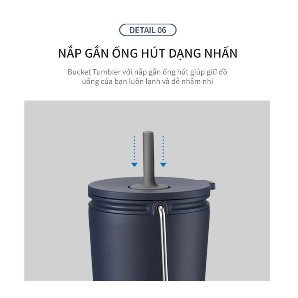 Bình Giữ Nhiệt Có Ống Hút Lock&amp;Lock Bucket Tumbler With Straw LHC4268 540ml - Hàng Chính Hãng