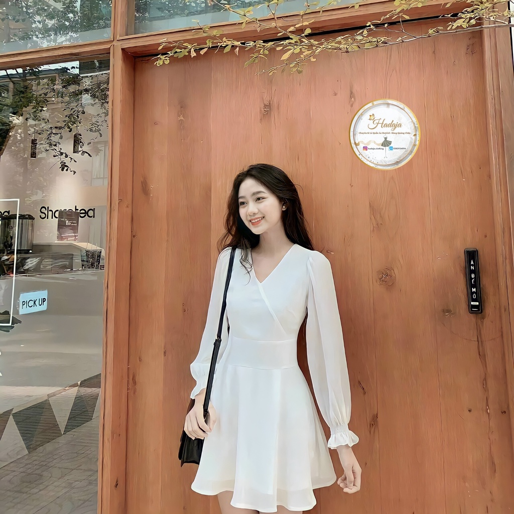 Váy nữ xòe 🌸 trắng dạo phố Hadaja đầm thiết kế cao cấp có lót chất vải cotton tôn dáng sang trọng VX05