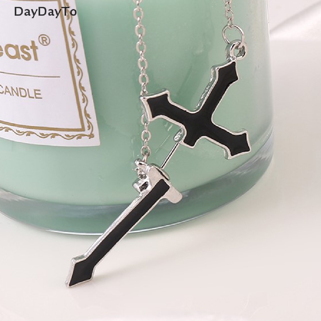 Khuyên Tai Chuỗi Dài Mặt Thánh Giá Màu Đen Phong Cách Punk Cổ Điển