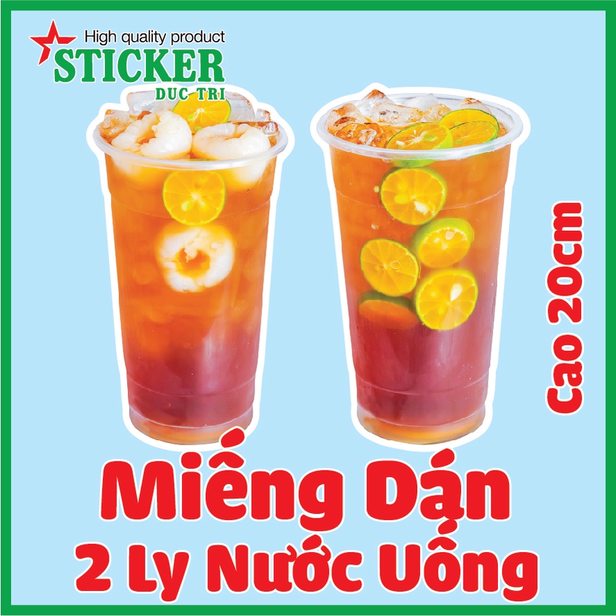Combo 02 Sticker hình ly trà sữa cao 20cm dùng trang trí quán. Decal nhựa không thấm nước.